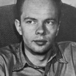 Real black-and-white portrait photograph of Philip K. Dick by Arthur Knight