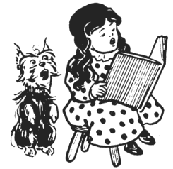 W. W. Denslow's 1900 illustration of Dorothy with Toto from The Wonderful Wizard of Oz.