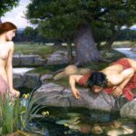 John William Waterhouse's Echo and Narcissus: Echo watches as Narcissus lies beside a pool absorbed in his own reflection.